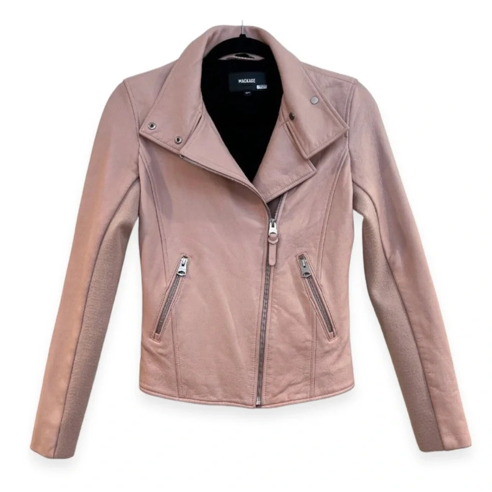 Mackage 100% Leather Light Pink Designer Motorcycle Designer Jacket Xs